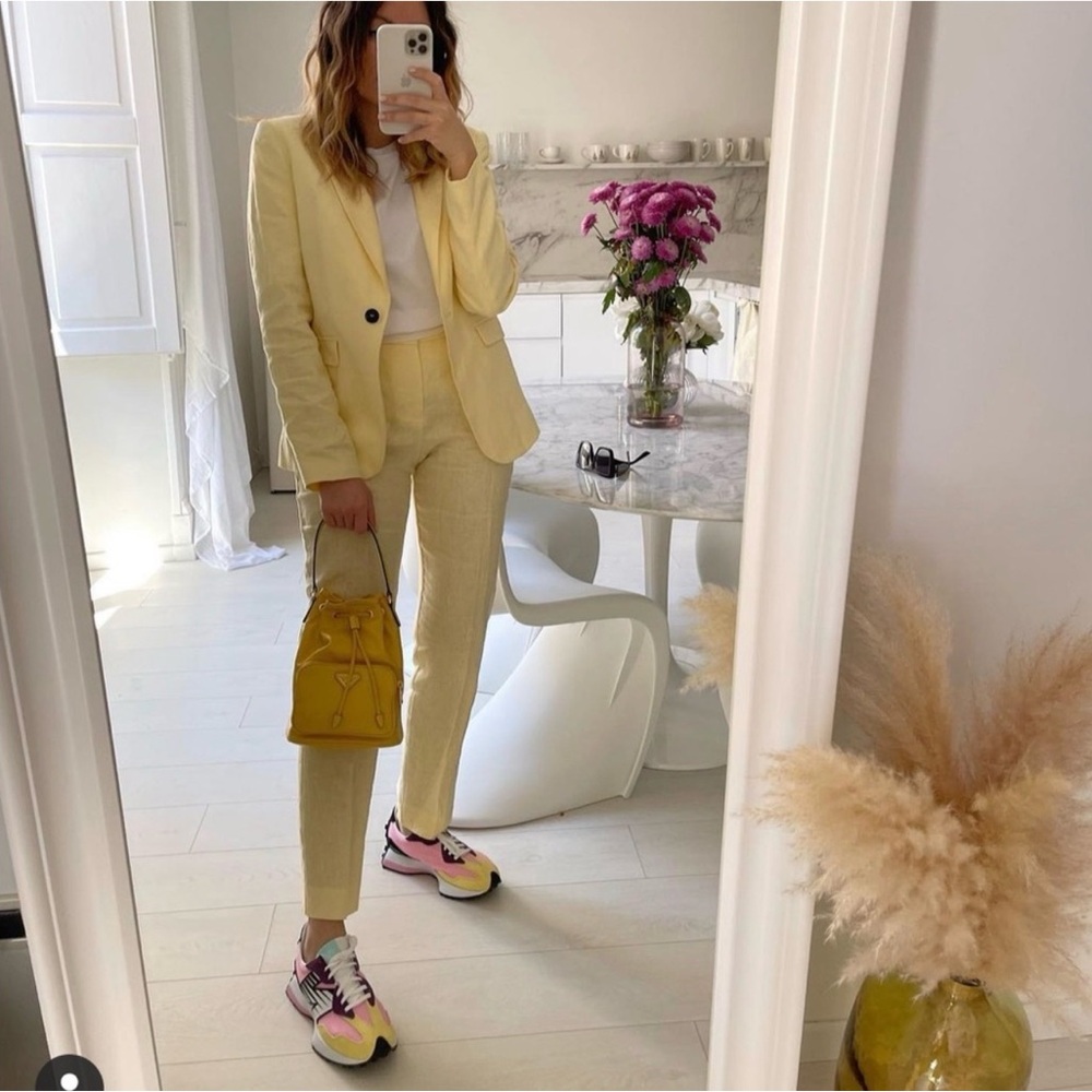 100% Linen Mango Light Yellow Women's Blazer & Pant Suit